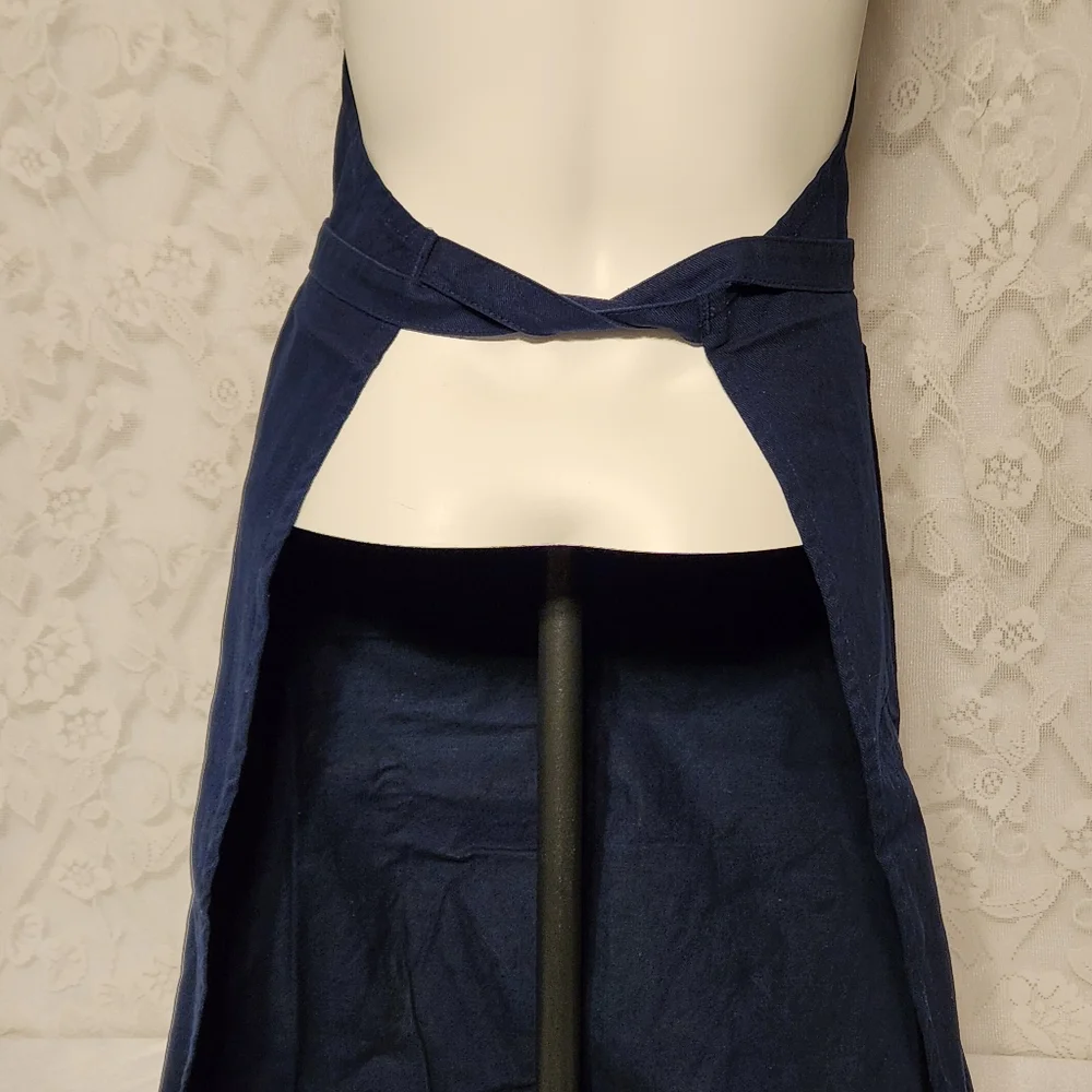 🔥 Bib Apron Full Length 100% Cotton Dark Blue With Ties and Double Front